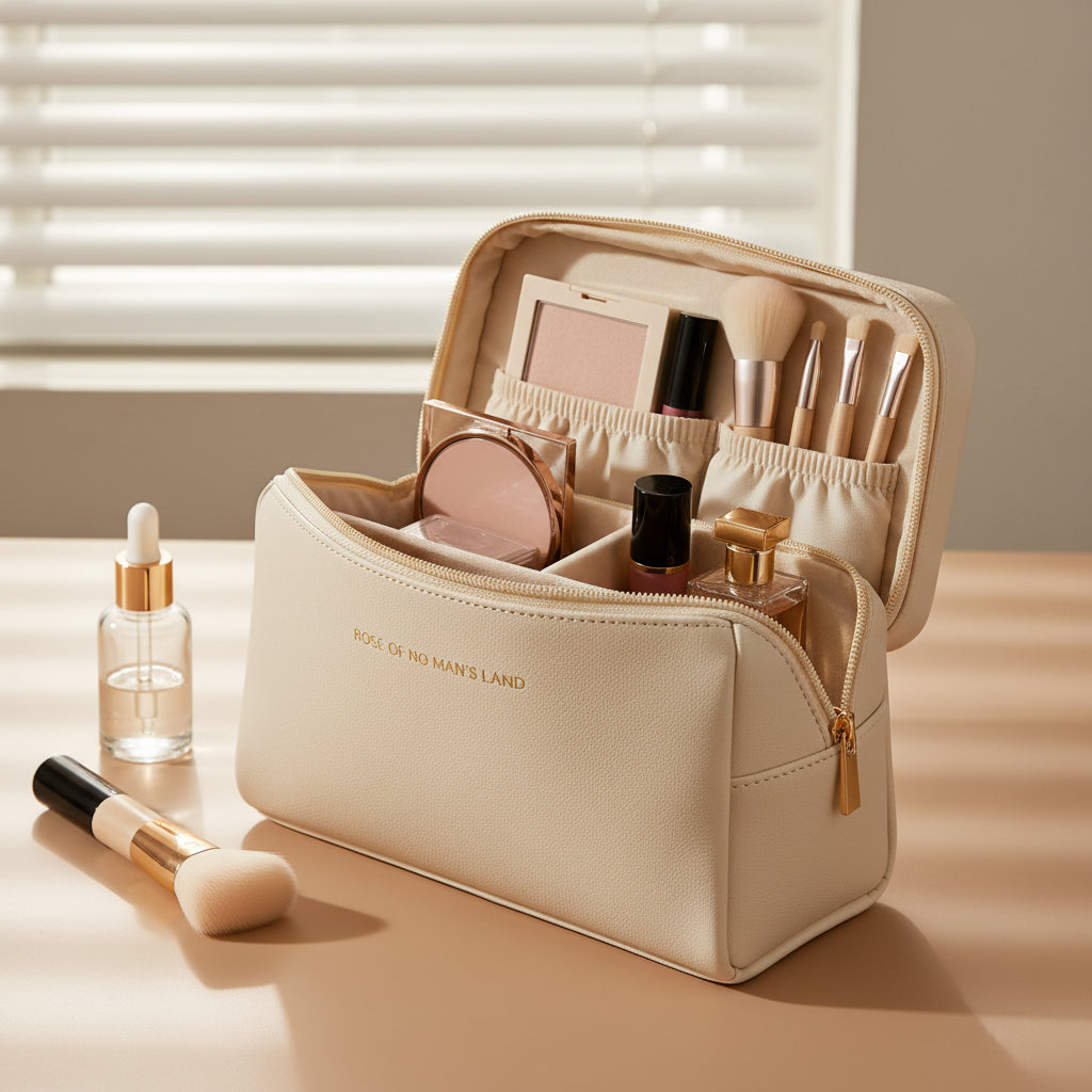 Trousse de voyage imperméable ouverte avec compartiments pour cosmétiques
