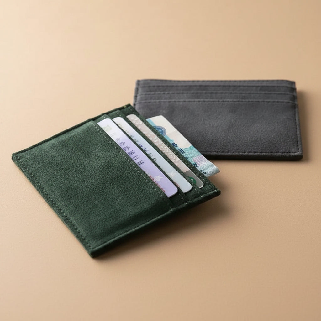 Portefeuille compact homme ultra-fin en cuir suédé