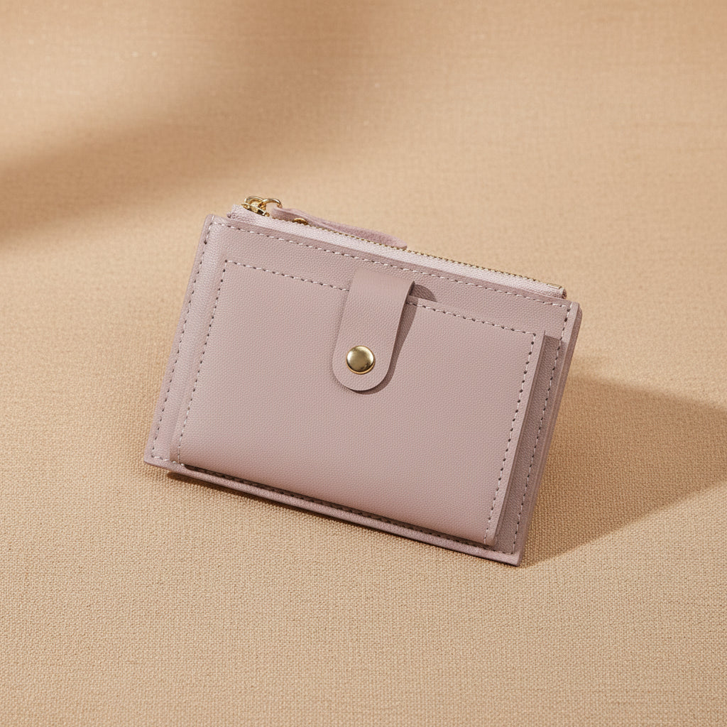 Portefeuille compact femme ultra-plat en cuir avec porte-cartes